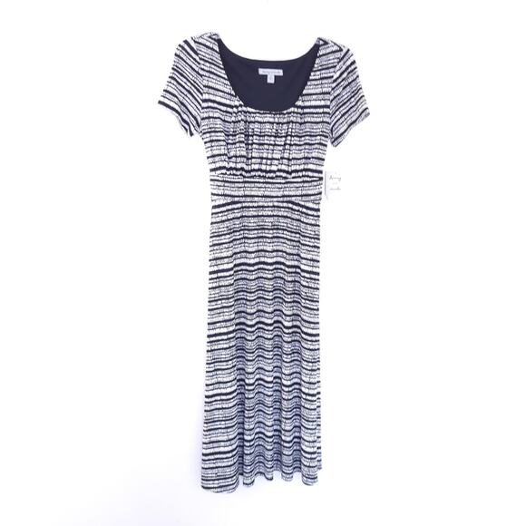 NEW Danny & Nicole Midi Dress Small Women, Modest, Black, WhiteTan, Short Sleeve - Picture 1 of 7